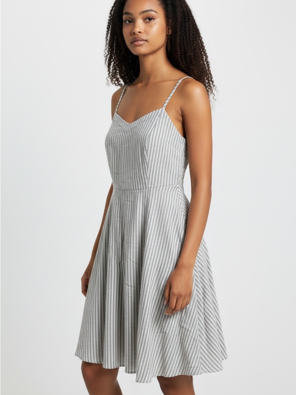 Old Navy Fit & Flare Gray Striped Cami Mini Spaghetti‑Strap Dress